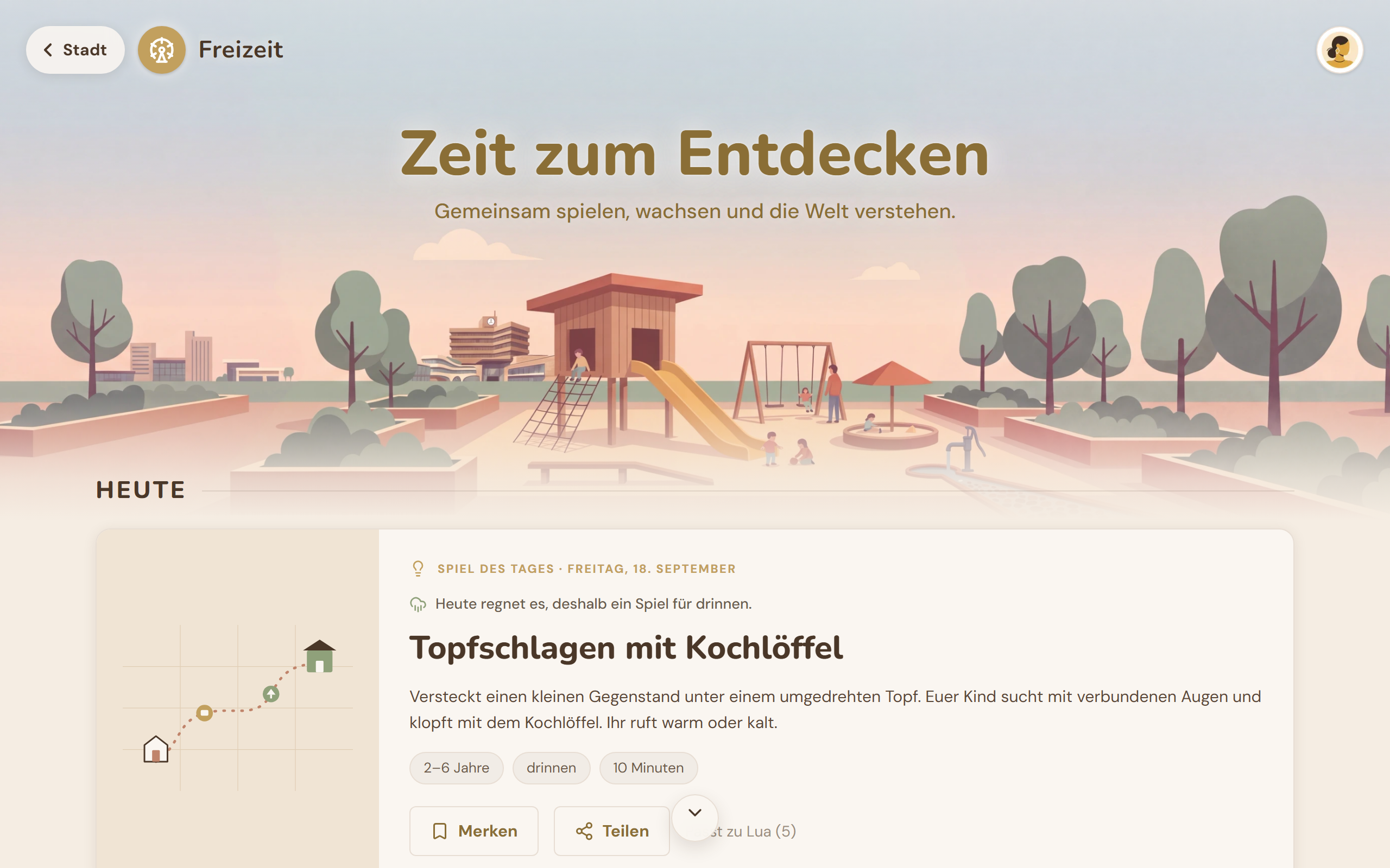 Freizeit-Bereich am Computer mit dem Spiel des Tages